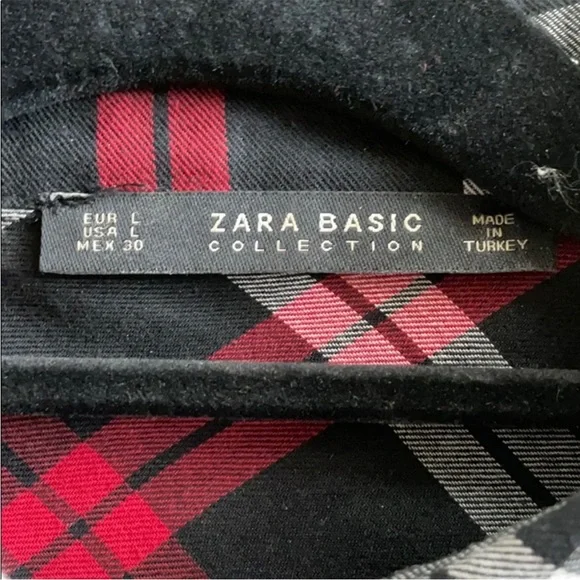 ZARA Basic Collection Black and Red White Faux Pearls Plaid Button Down Shirt ❤️ - Picture 11 of 11
